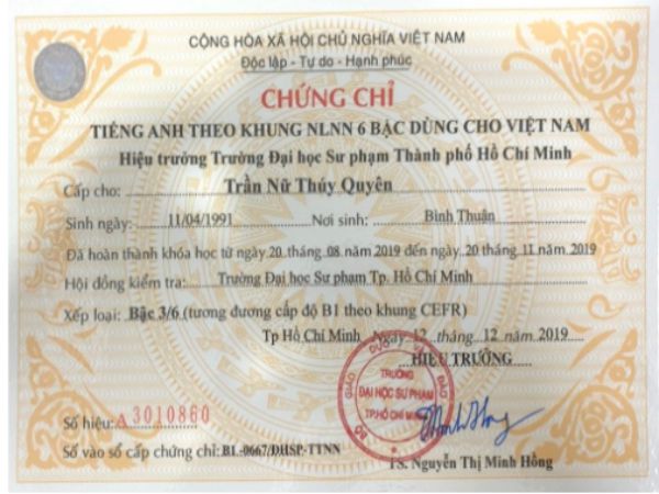 Chứng chỉ tiếng anh A-B-C
