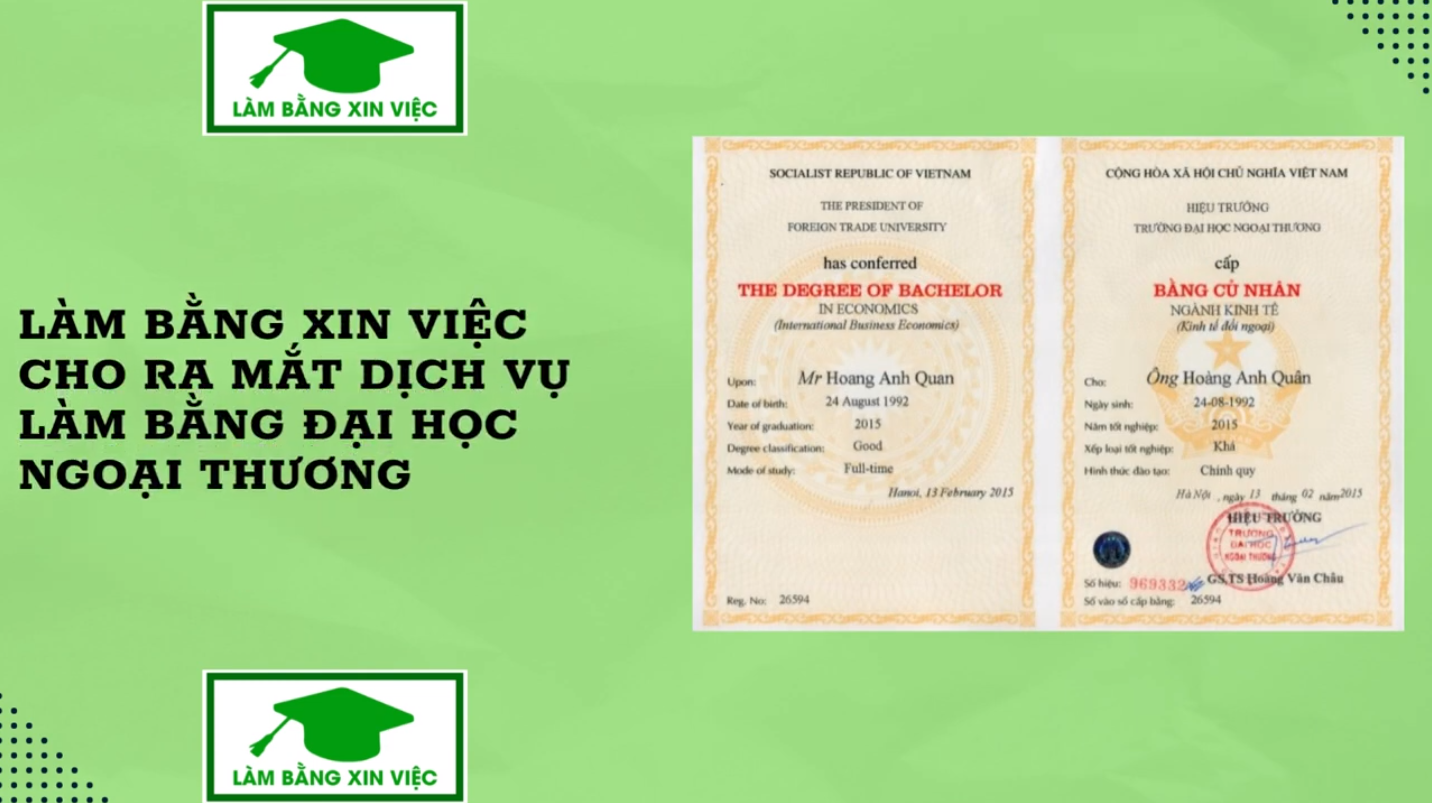 Làm Bằng Đại Học Ngoại Thương An Toàn Sử Dụng Toàn Quốc